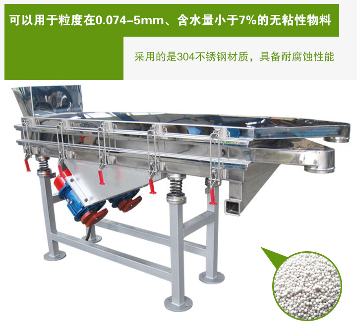 復(fù)合肥振動(dòng)篩采用的是304不銹鋼材質(zhì)，具備耐腐蝕性能