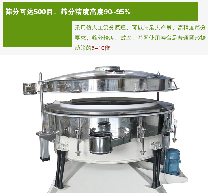 搖擺篩分機采用仿人工篩分原理，可以滿足大產(chǎn)量、高精度篩分 要求，篩分精度、效率、篩網(wǎng)使用壽命是普通圓形振 動篩的5-10倍